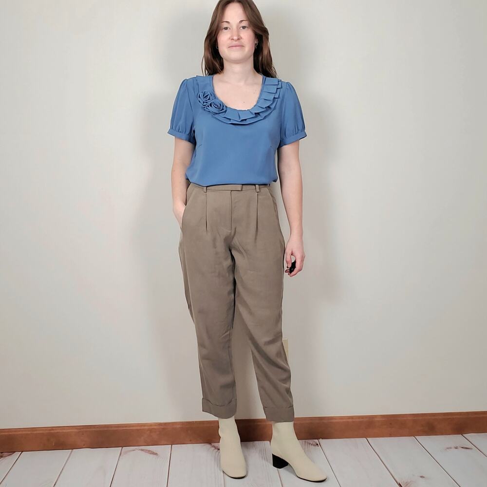 Spense Rose Applique Blouse Blue Large
